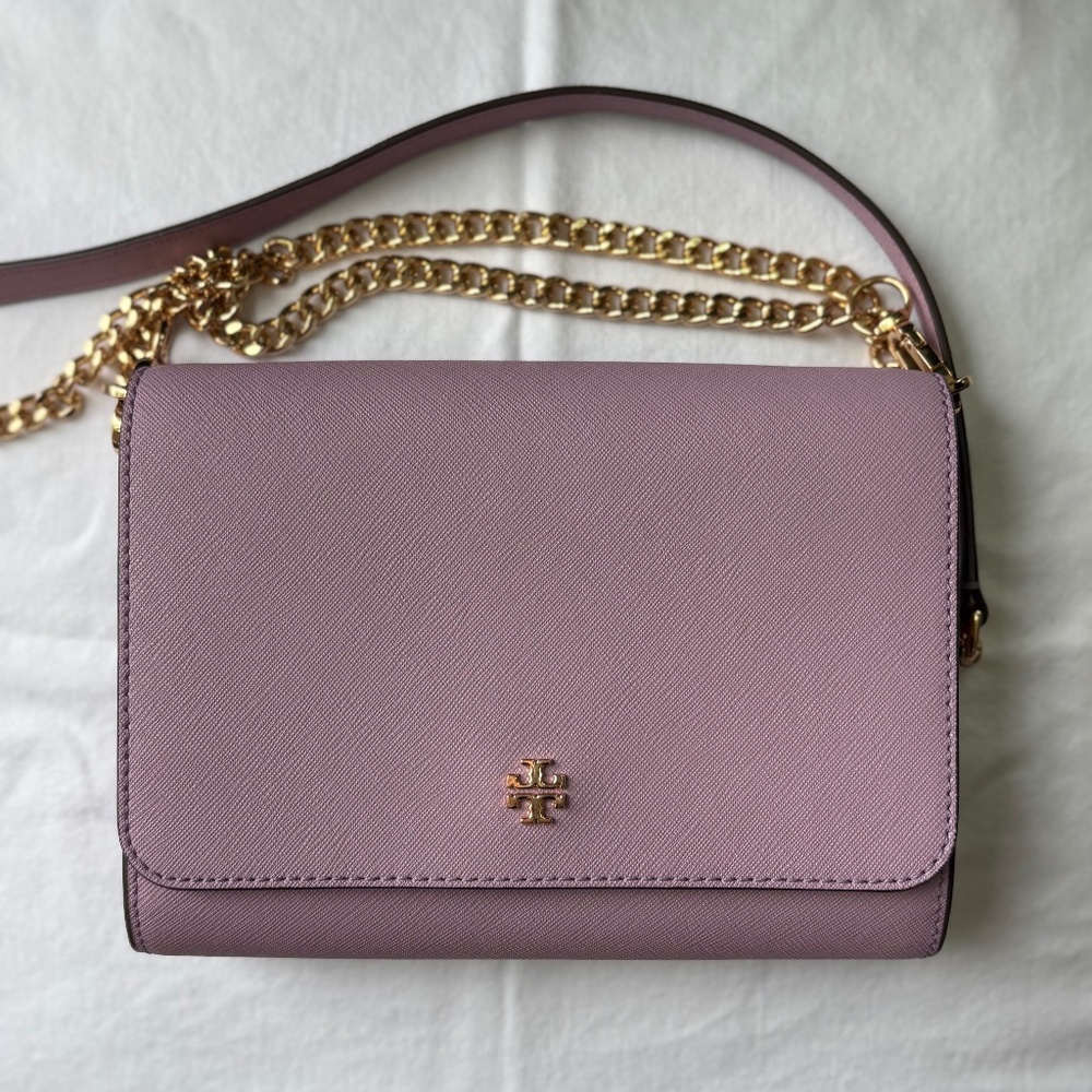 💜 Tory Burch Emerson Chain Wallet Crossbody 💜 Lilac Saffiano Leather